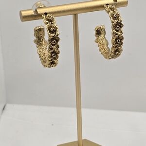 Gold Floral Hoop Earrings